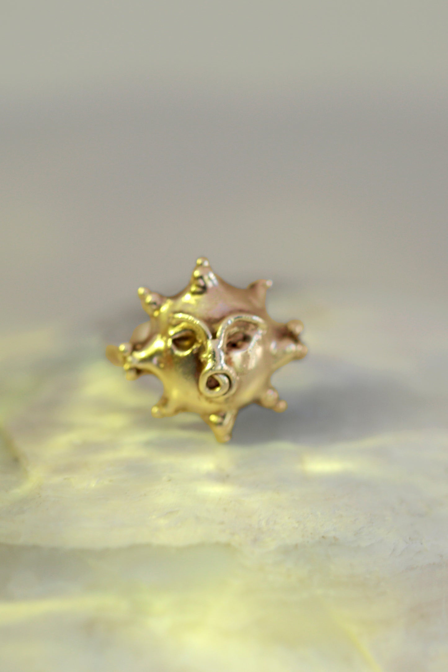 Tempest Ring by Clark front view. Cast in high-quality Sterling Silver and played in 18K Gold Vermeil - this is a unique artisanal ring hand made by a Brooklyn artist.